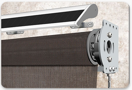 exposed roll with mounted solar panel for motor
